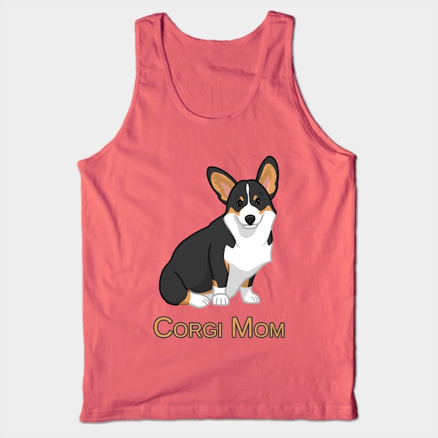 Cute Black Tricolor Pembroke Corgi Dog Mom Tank Top by csforest